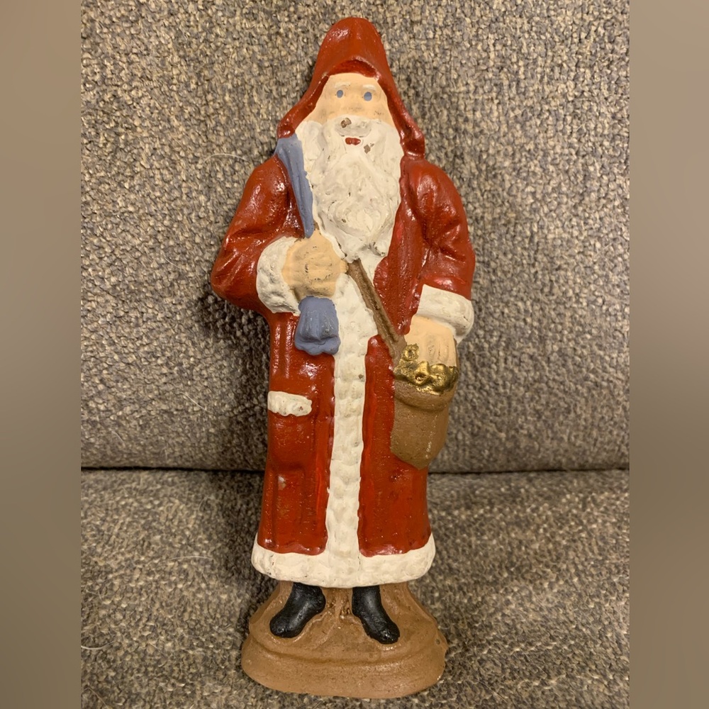 Vintage Wooden Hand Carved Resin Santa Figurine